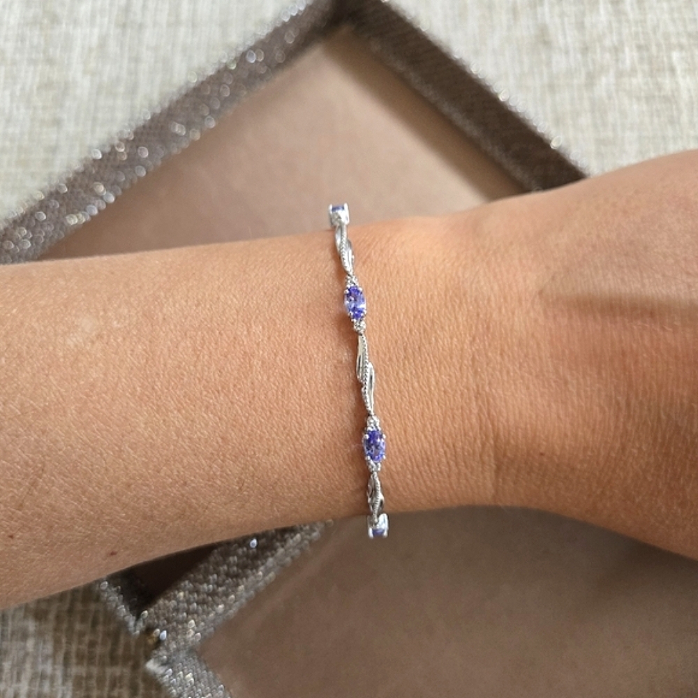 Sterling Silver Tanzanite Diamond Bracelet